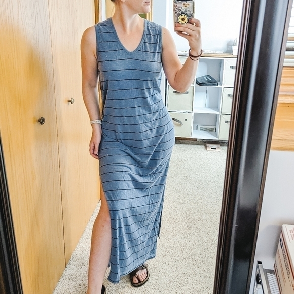 Sundry Sleeveless Striped Split Hem Maxi Dress - Picture 1 of 6